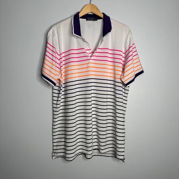 G/FORE Men's White Variegated Striped Polo Performance Golf Shirt Size XL - Picture 1 of 7